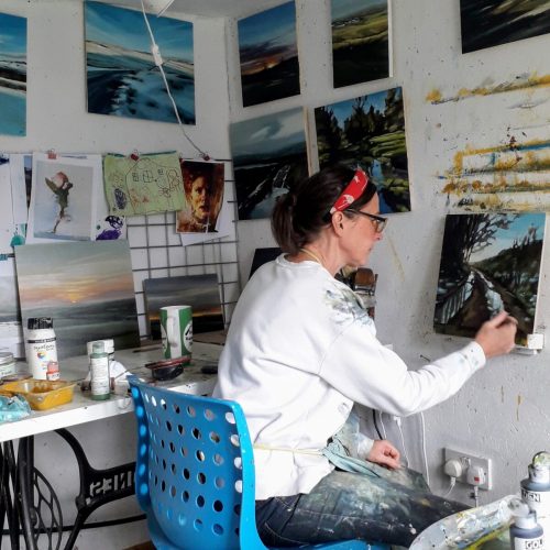 Kirsty Whyatt Artist in her studio