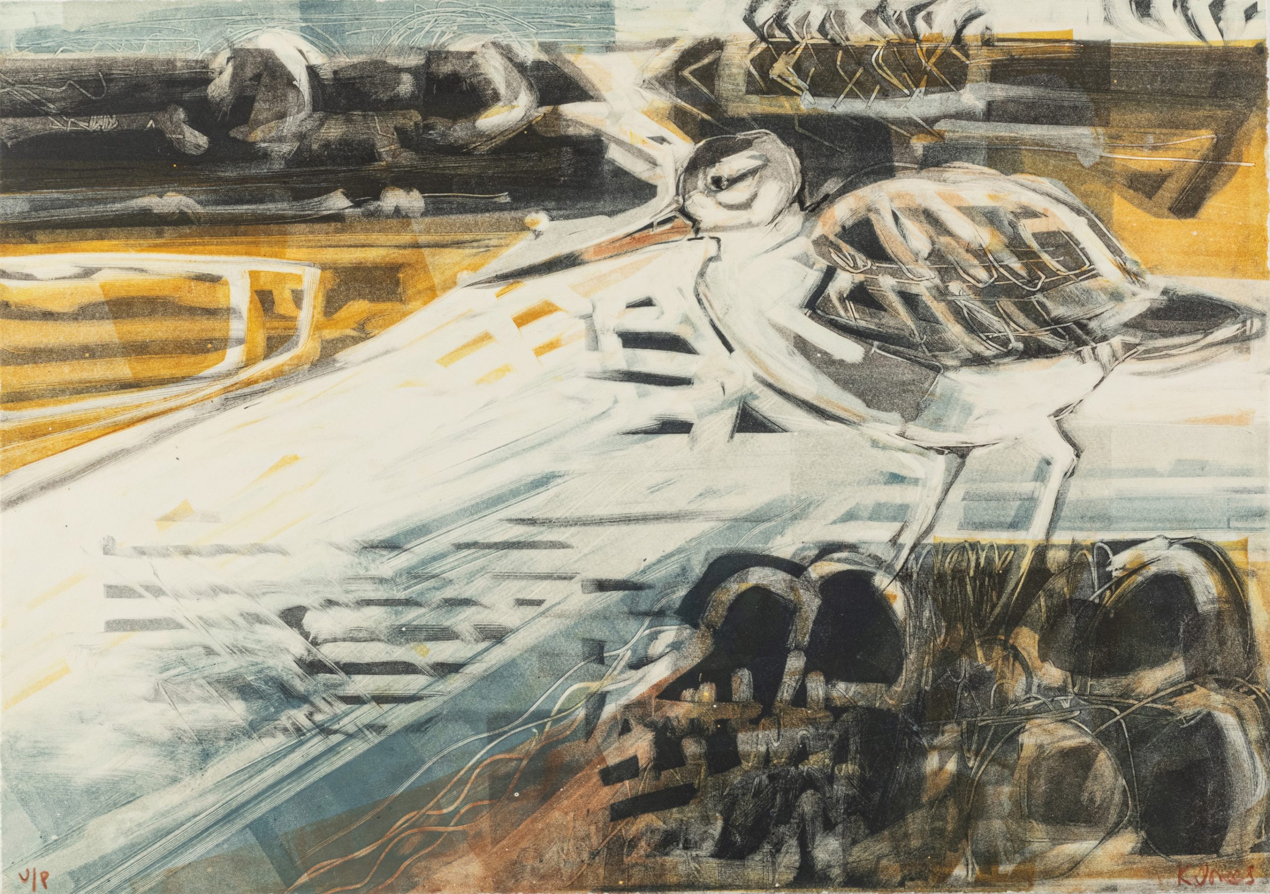 Bar-tailed Godwit by Kittie Jones, Monotype