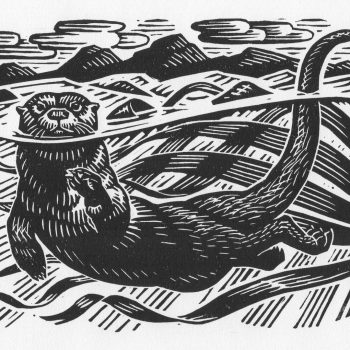Otter in the Kelp by Richard Allen, Linocut print