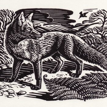 Fox and Woodcock by Richard Allen, Linocut print