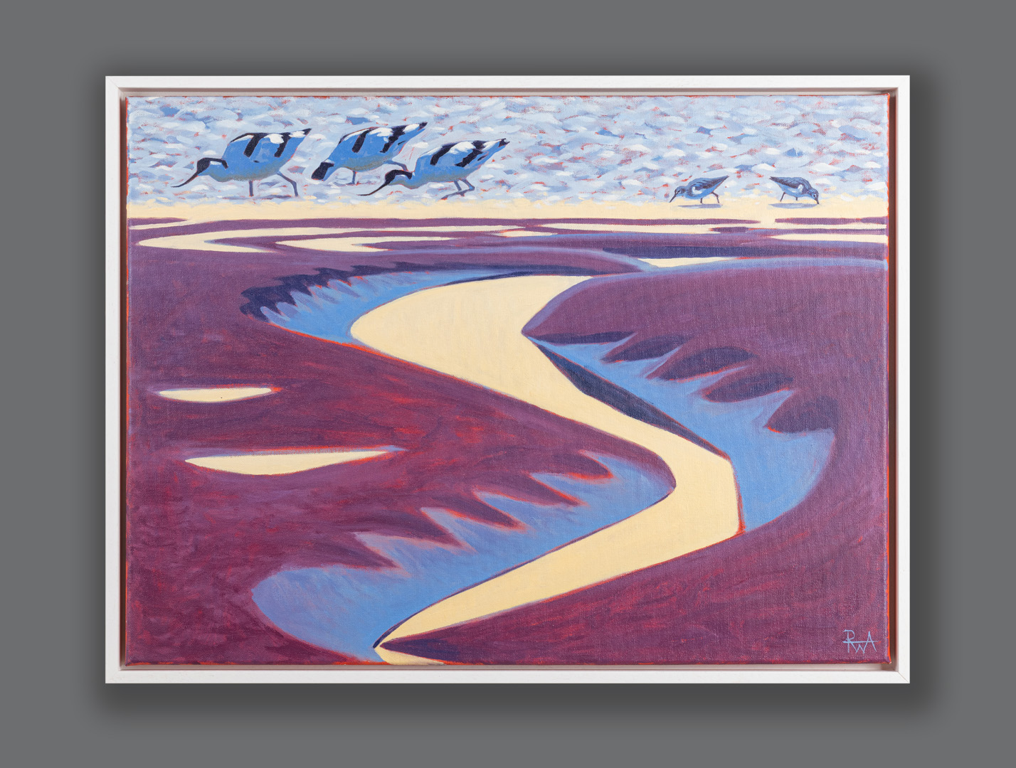 Creek shapes & Avocets by Richard Allen, framed