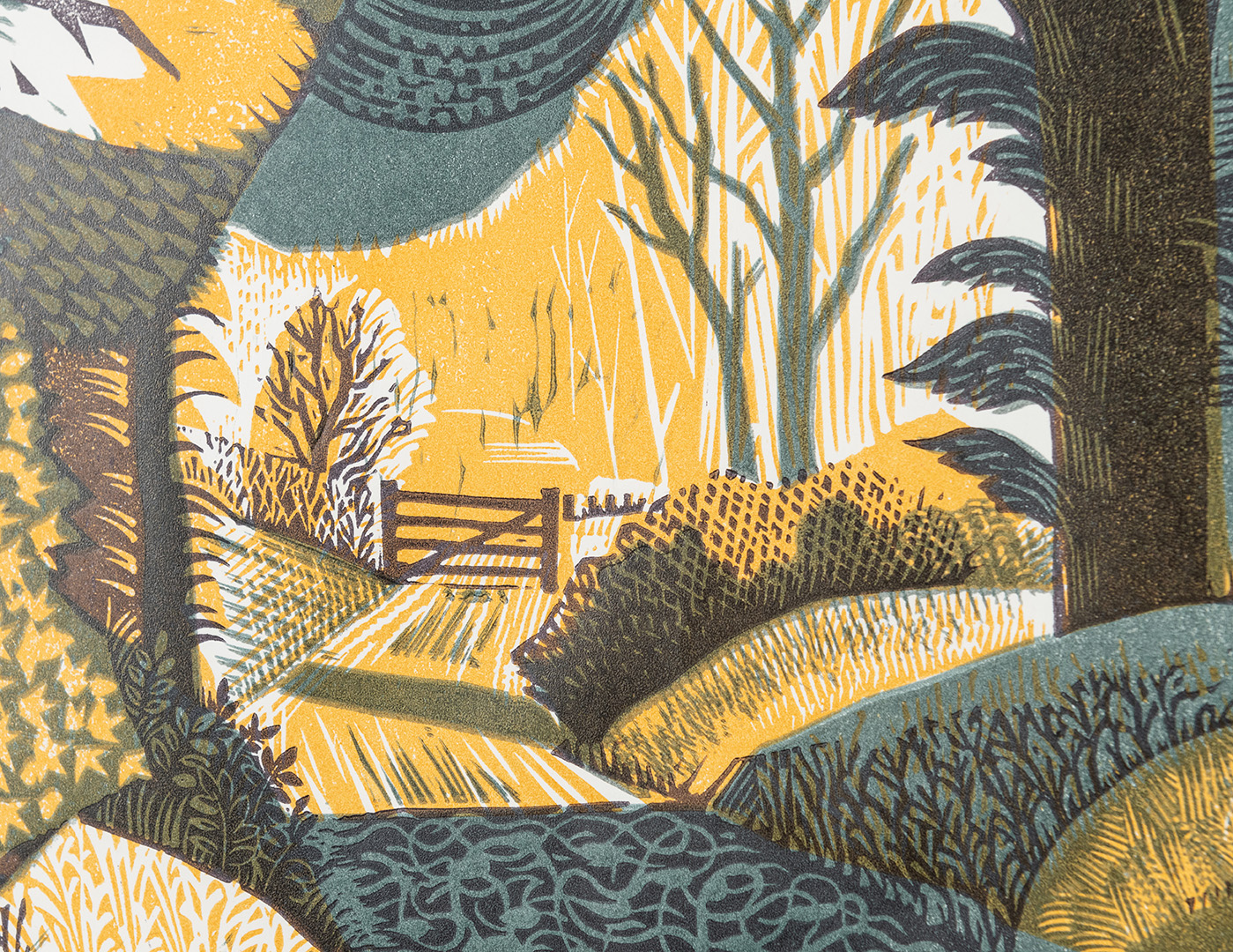 Detail of Woodland Path, linocut by Norman C Jacques.