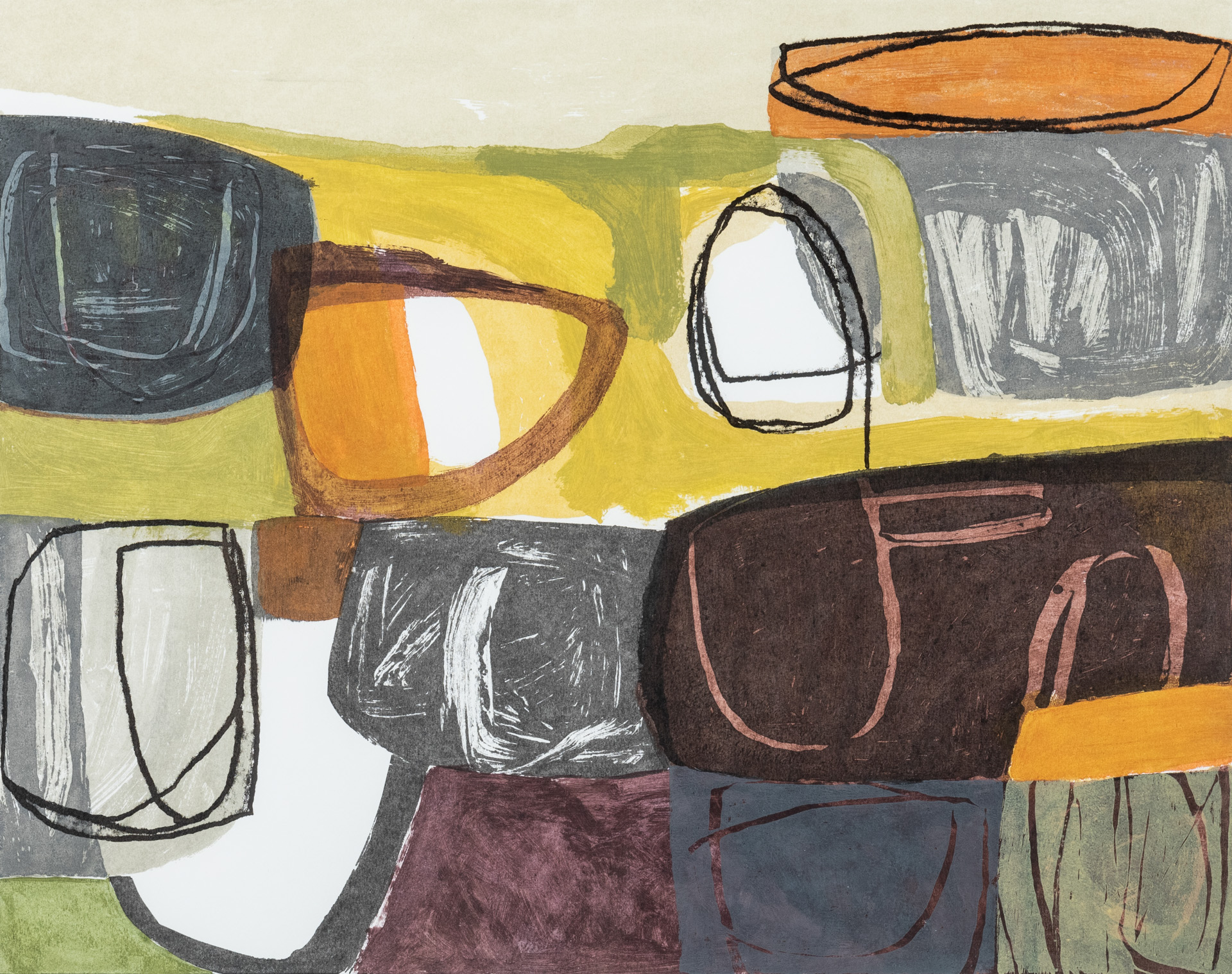 Autumn Hillside, monoprint by Louise McNiff.