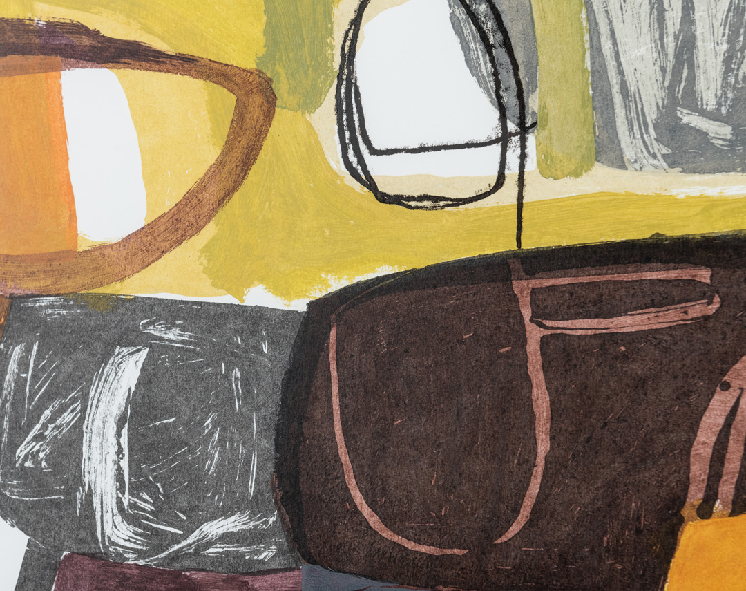 Detail of Autumn Hillside, monoprint by Louise McNiff.