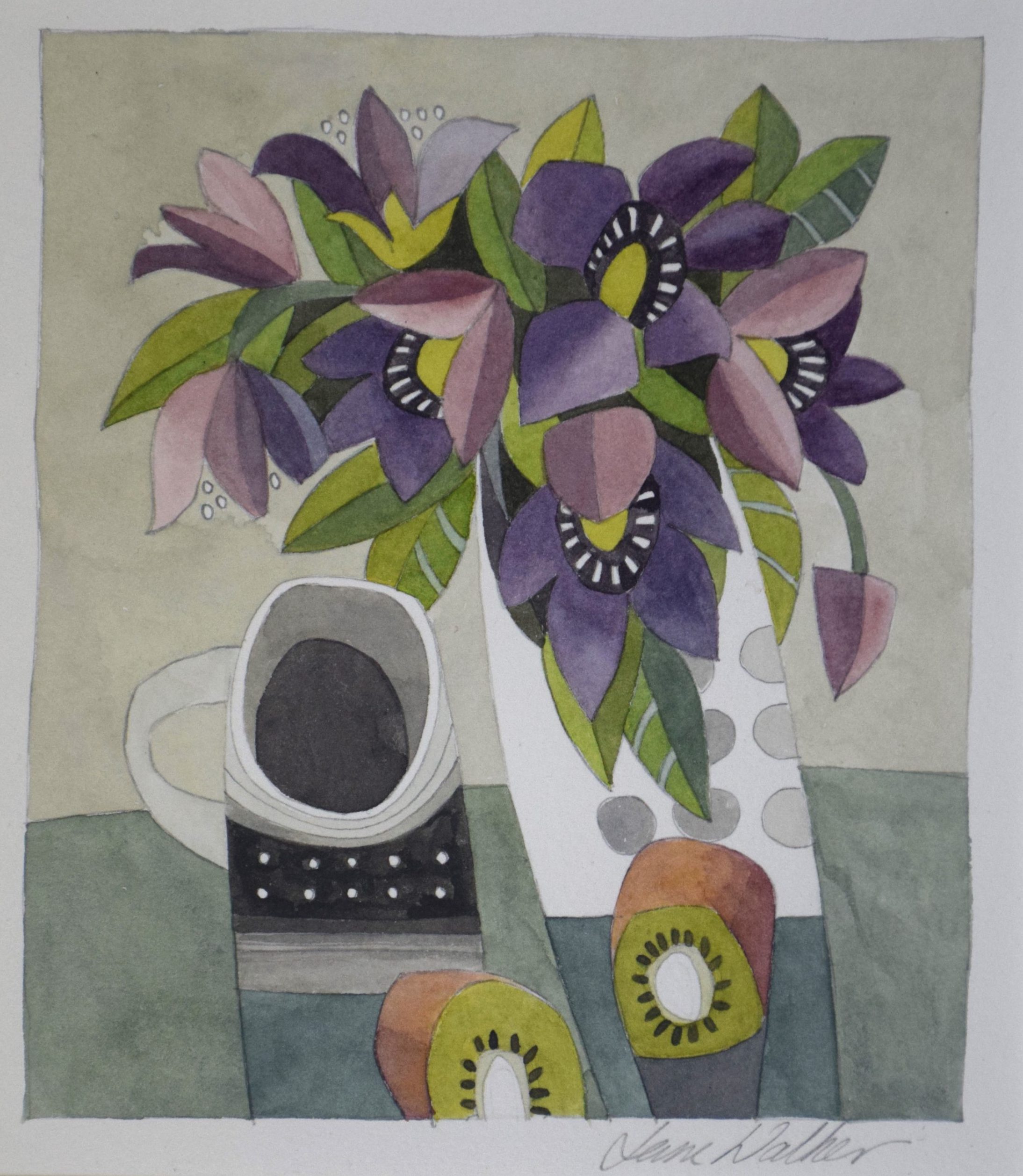 Hellebore and Kiwi, watercolour on paper by Jane Walker ARE