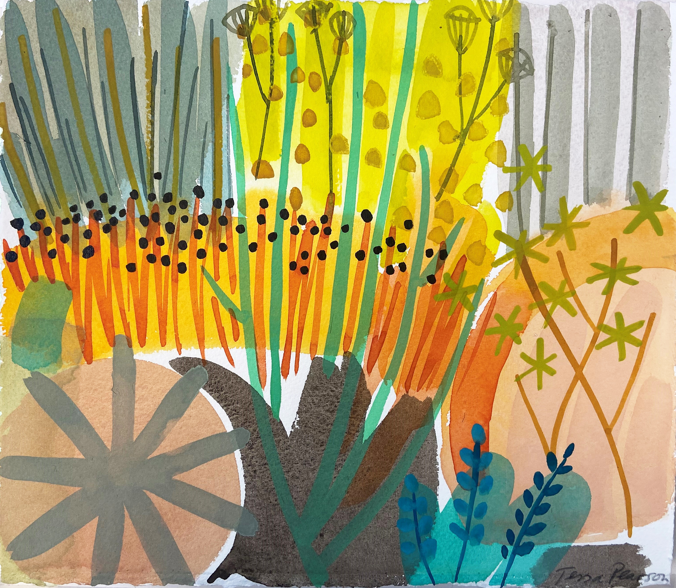 Prairie Patchwork Squares II, mixed media on paper by Tessa Pearson