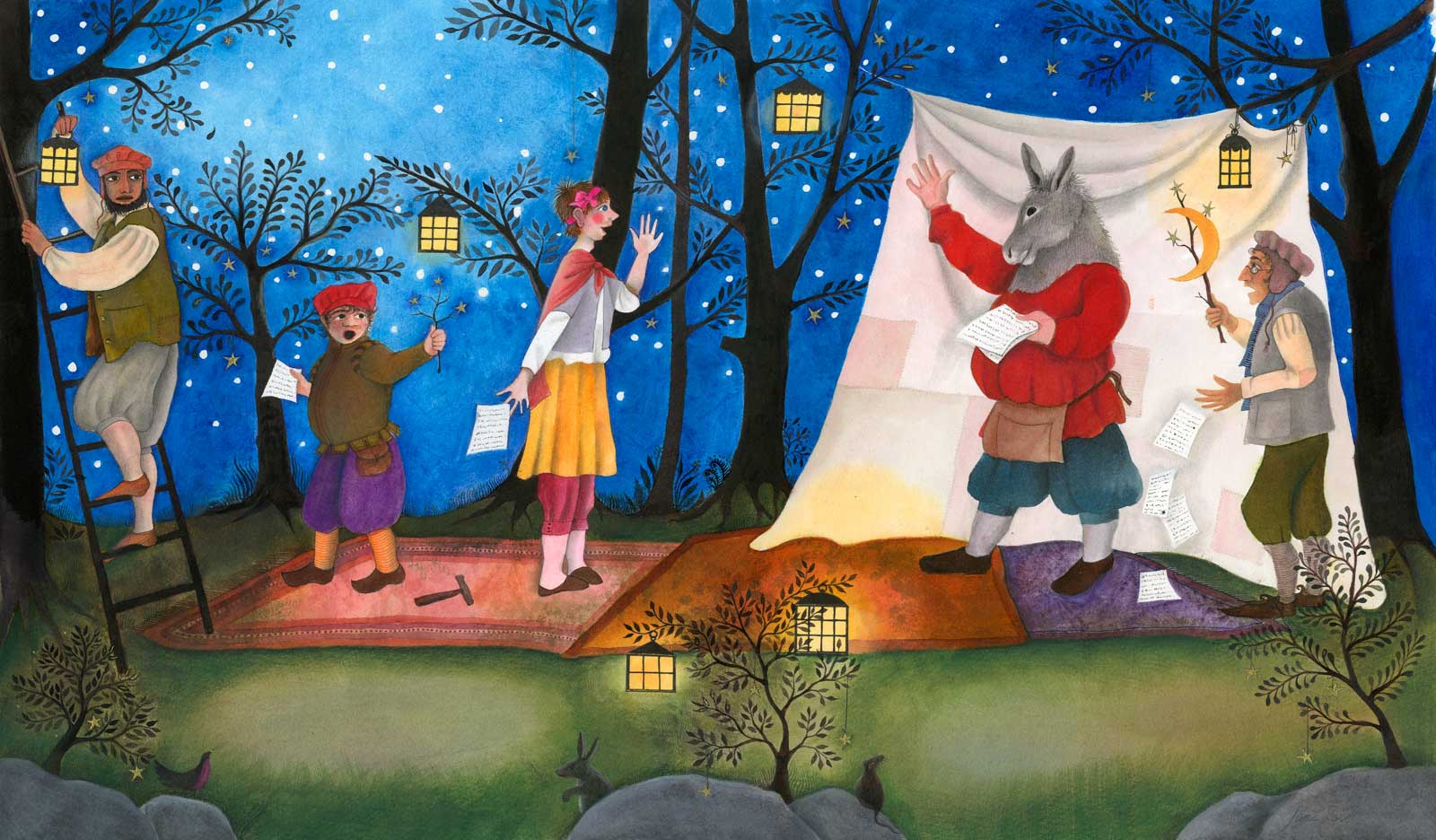 Rehearsing the play, original painting by Jane Ray Rehearsing the play, original painting by Jane Ray