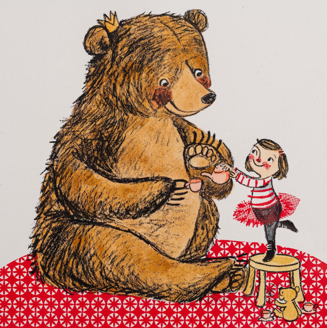 Detail of Tea Bear?, limited edition screen-print by Lisa Stubbs.