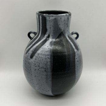 Poured Black and White Vase with Lugs, stoneware by Katie Coston