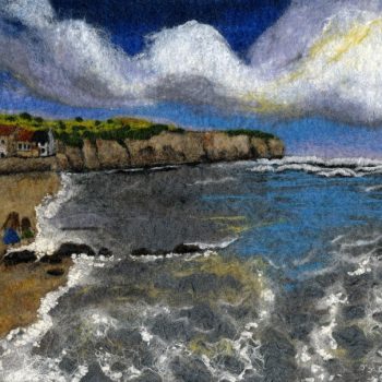 Paddling at Robin Hoods Bay, felt landscape by Janine Jacques