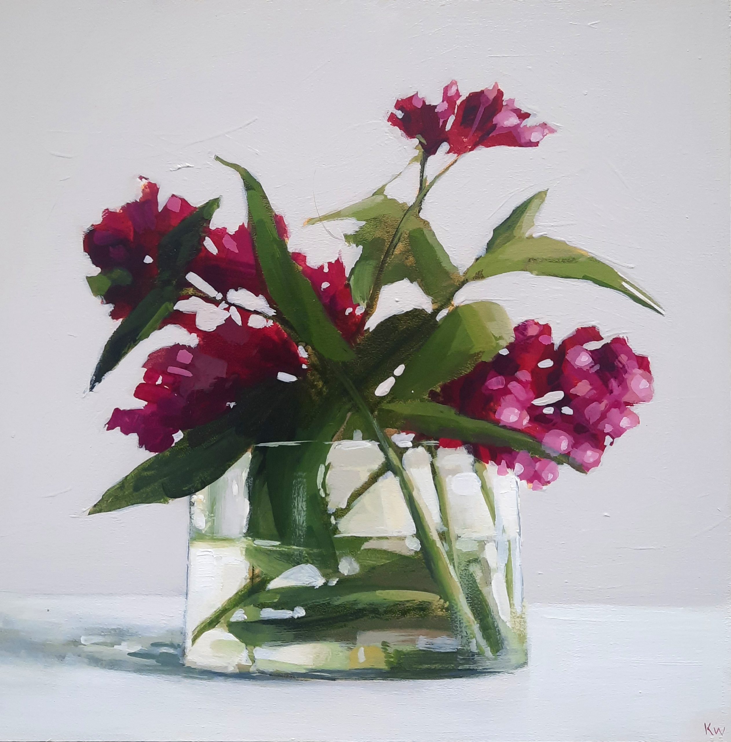 Pink Valerian, original floral painting by Kirsty Whyatt