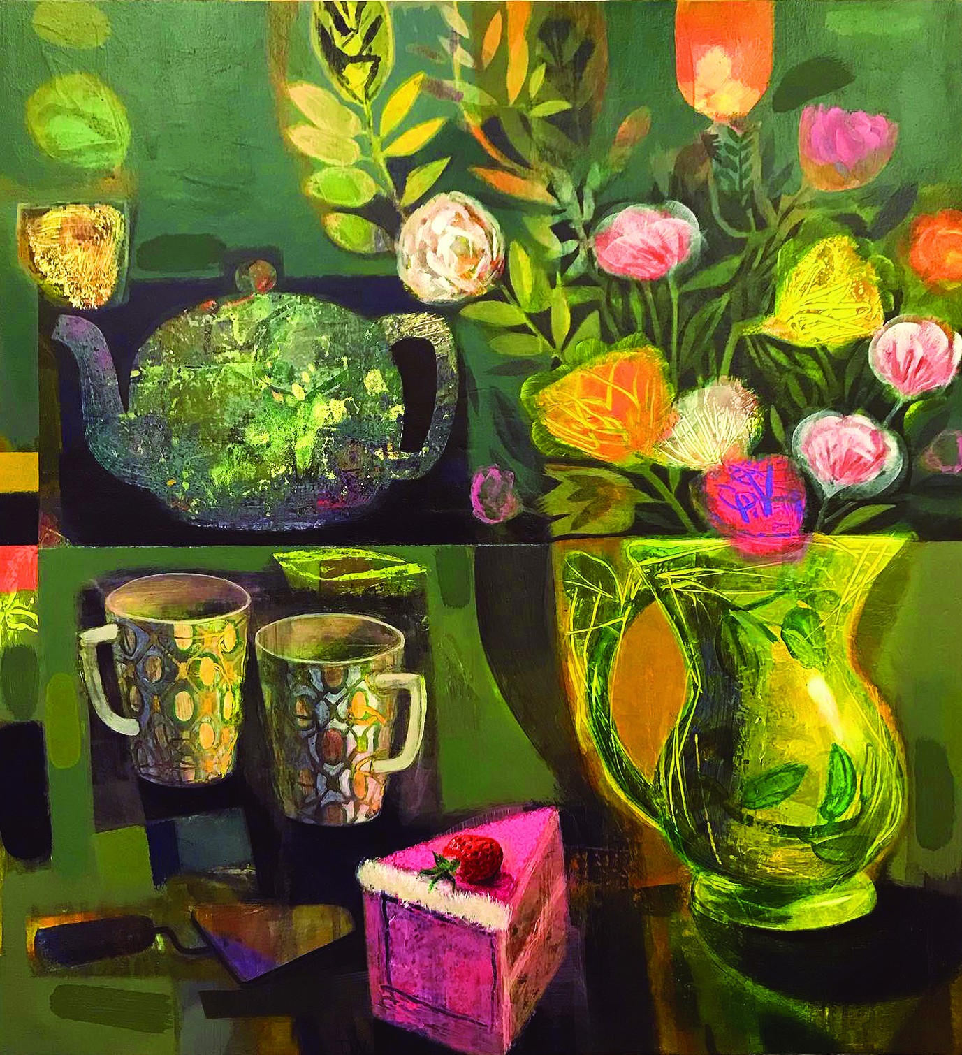 Paper Flowers and Cake, original painting by Tom Wood