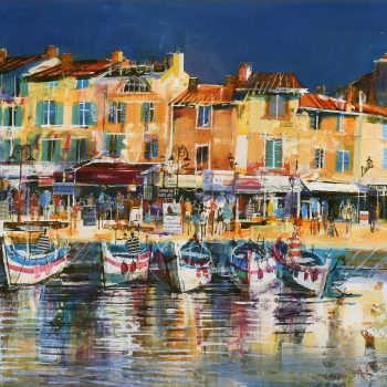 Harbourside Reflections, Cassis by Mike Bernard RI, mixed media