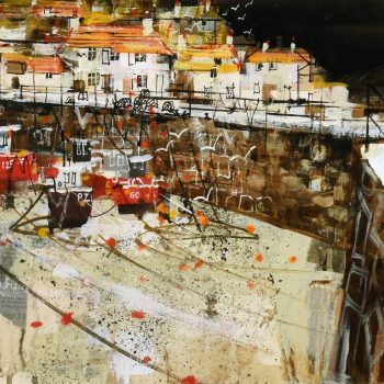 Mousehole Harbour by Mike Bernard RI, mixed media