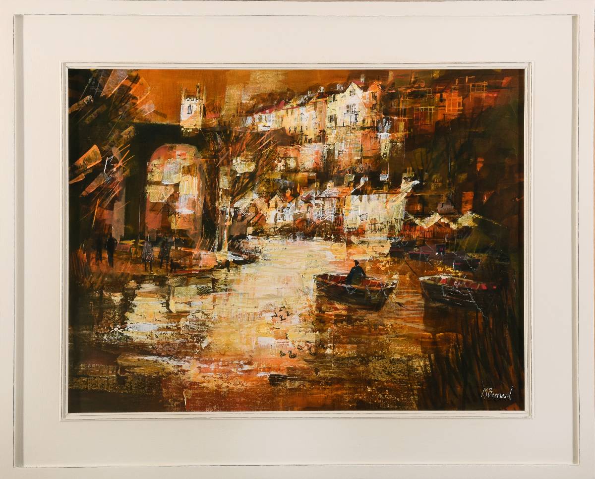 Evening Light Knaresborough by Mike Bernard RI, mixed media, framed