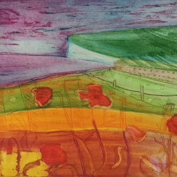 Summer Cornfields, limited edition etching by Louise Davies RE