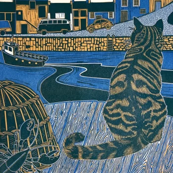 Archie, the Harbour Cat, limited edition linocut print by Babs Pease