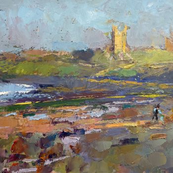 Dunstanburgh Castle by Andrew Farmer ROI, oil painting