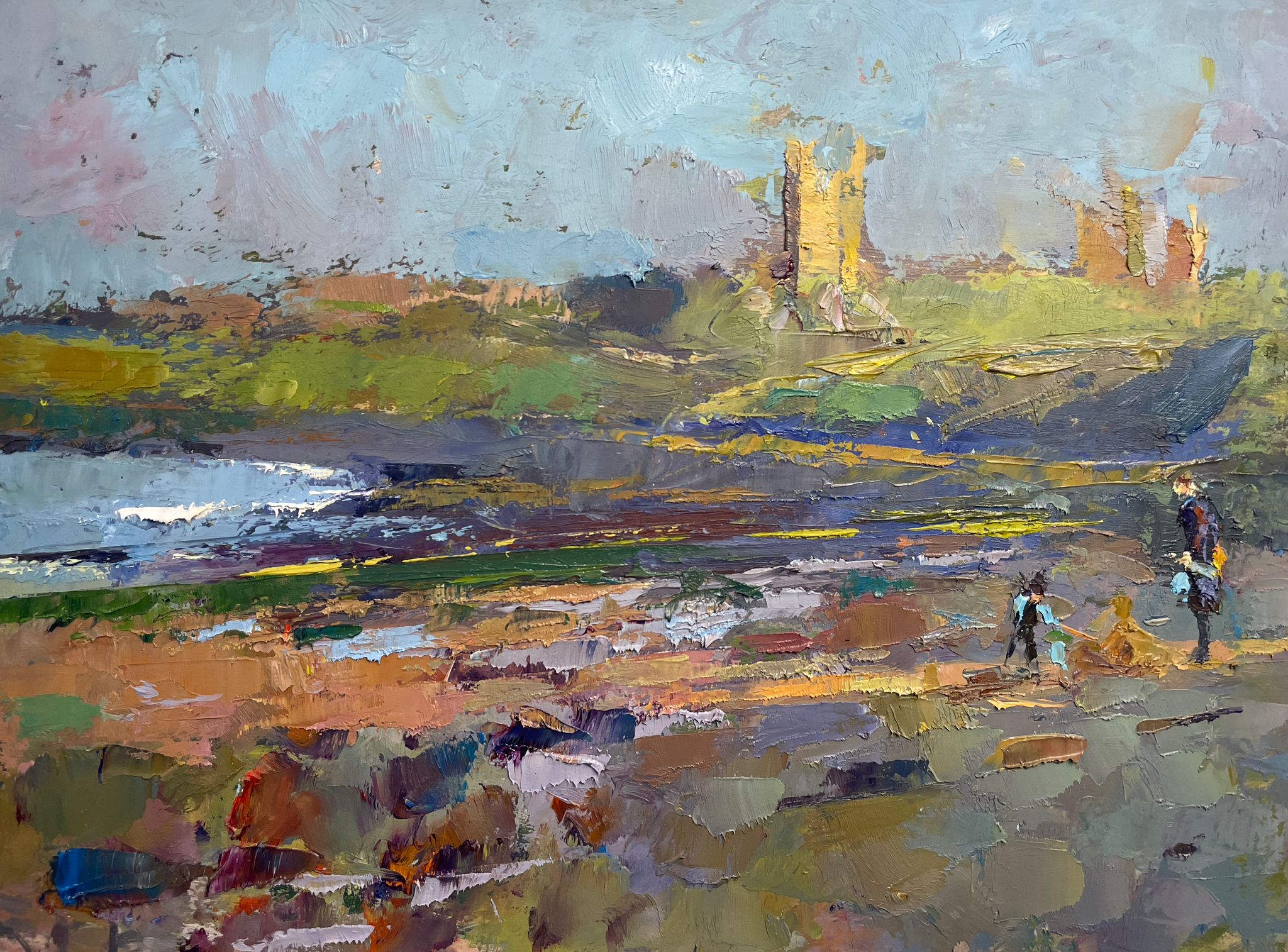 Dunstanburgh Castle by Andrew Farmer ROI, oil painting
