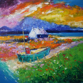 Beached Old Fishing Boats, Benbecula, original painting by Jolomo (John Lowrie Morrison OBE)