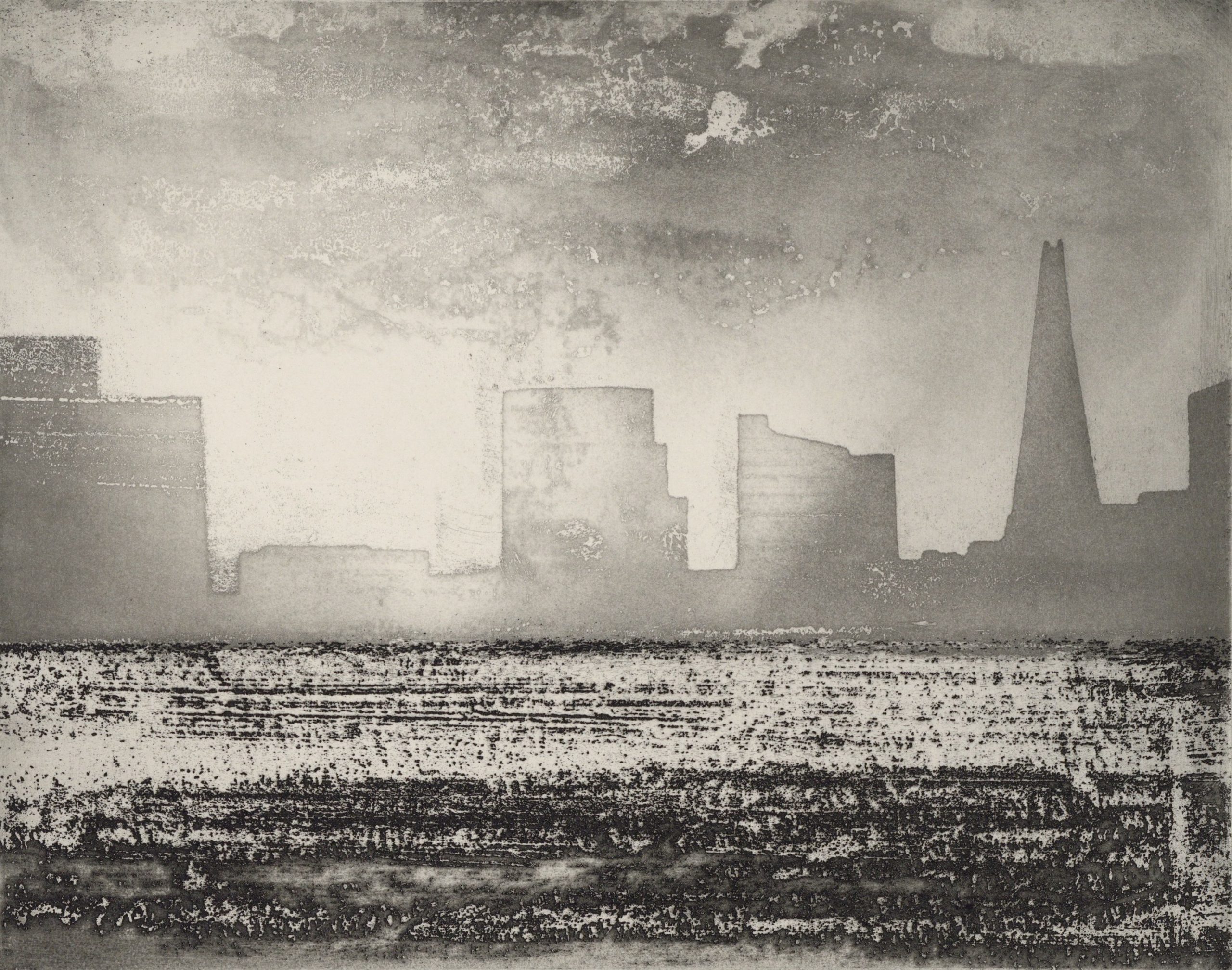 The Thames Greenwich Pier, limited edition etching by Jason Hicklin RE