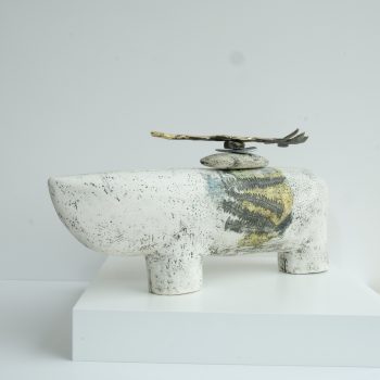 Large Carrier Beast with Gold Leaf Stem, original sculpture by Shirley Vauvelle