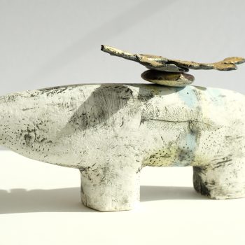 Carrier Beast with Gold Leaf Stem, original ceramic sculpture by Shirley Vauvelle
