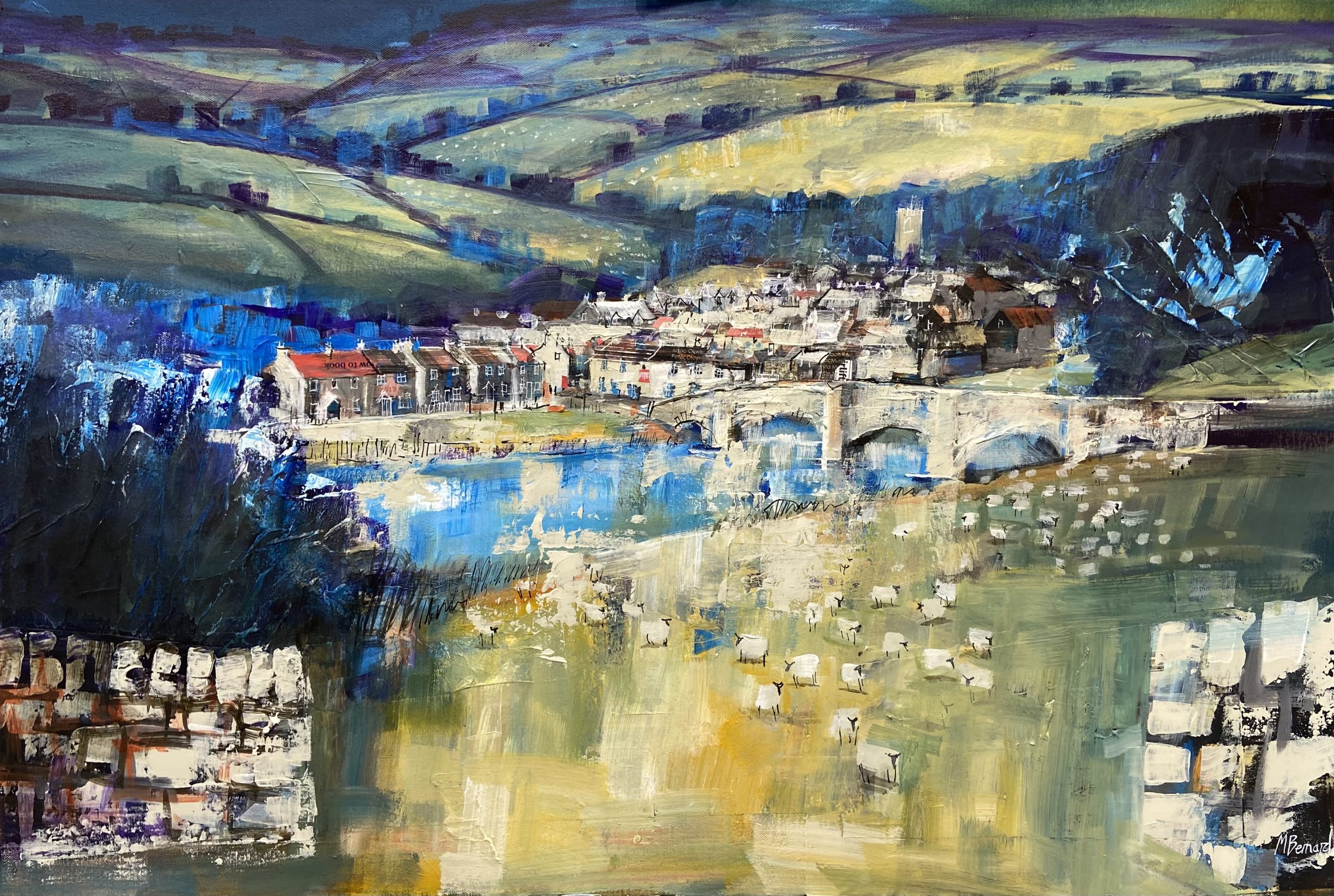 Looking Across to Burnsall, North Yorkshire, original painting by Mike Beranrd RI