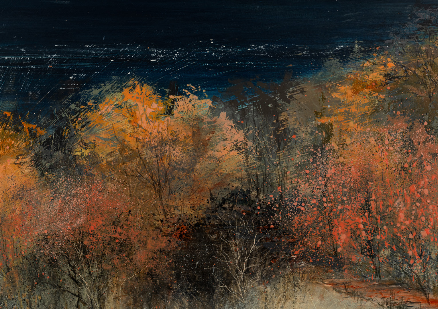 Detail of Buckthorn Bounty, original painting by Winifred Hodge