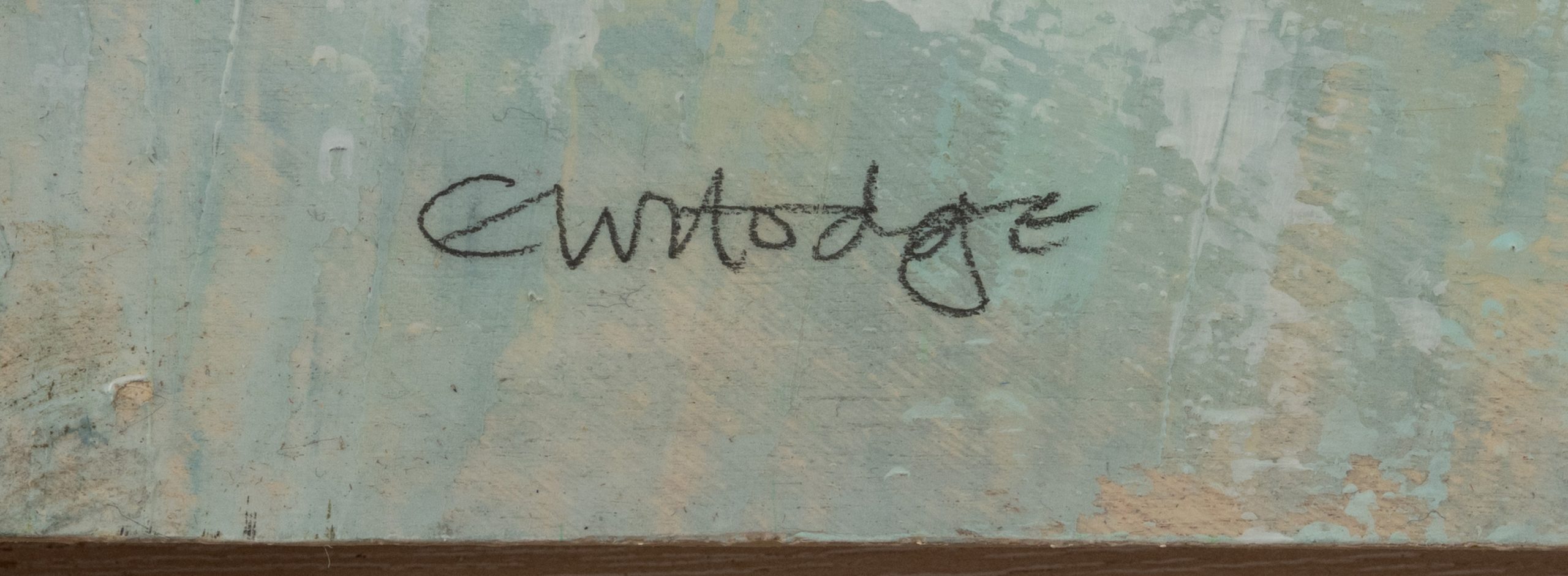 Signed detail of Sand Shimmer, mixed media on Winifred Hodge