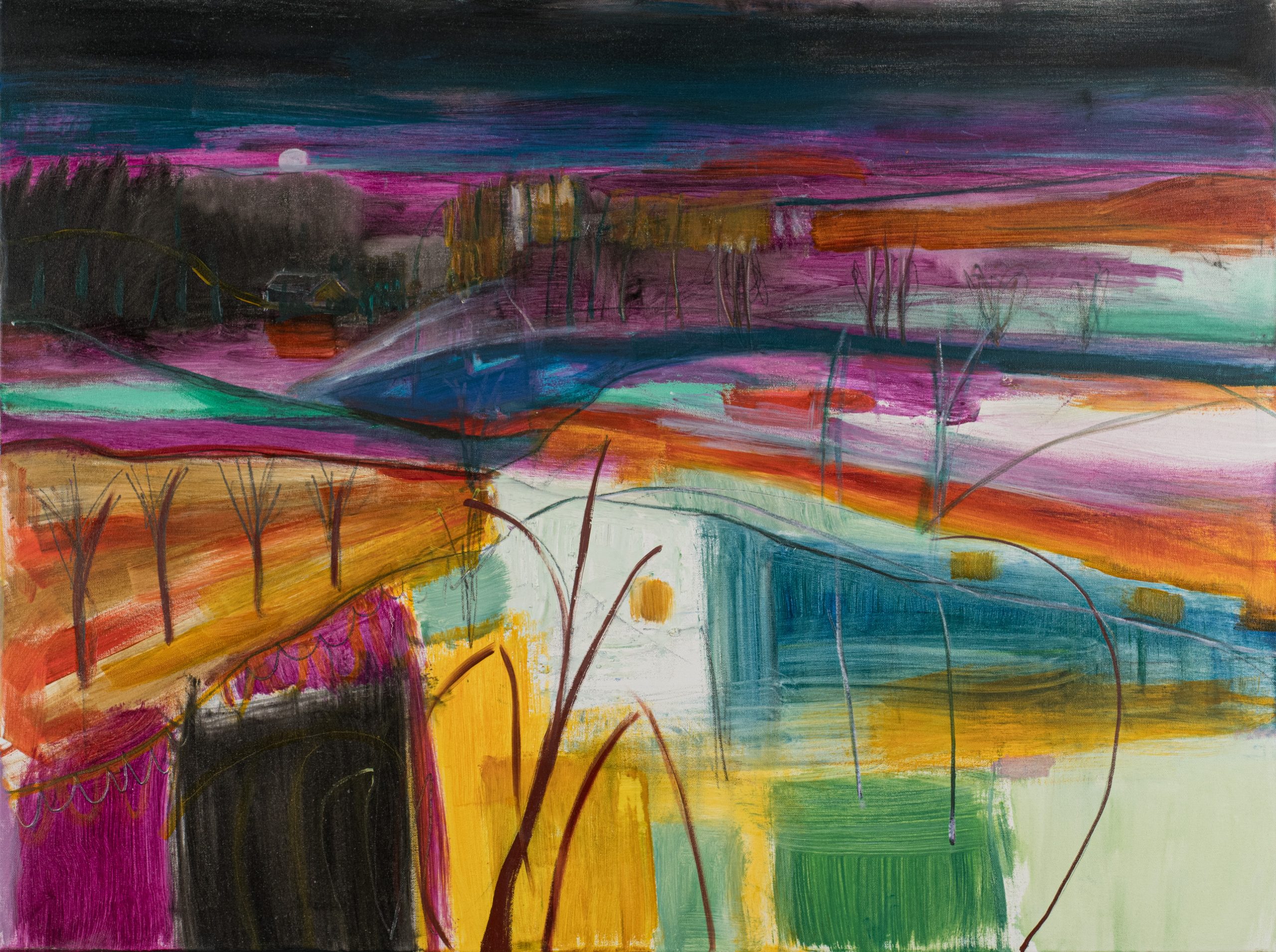 Forest Night, oil painting by Louise Davies RE